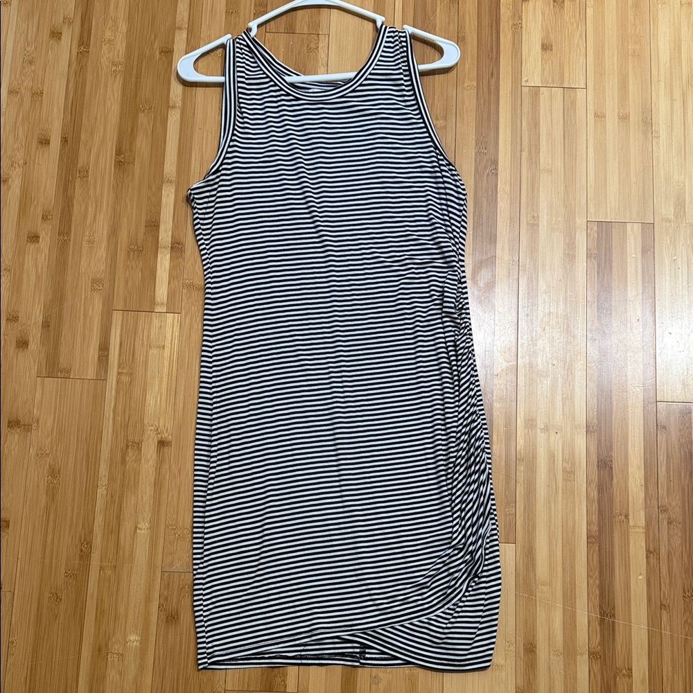 love, Fire Black & White Striped Sleeveless Midi Dress